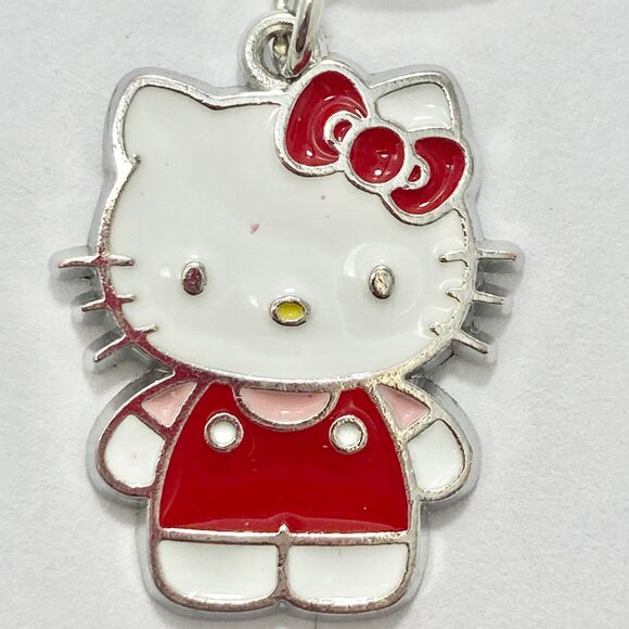 Hello Kitty Charm Clip On Zipper Pull Bag Purse Red Bow Enamel Silver Tone - Picture 4 of 8